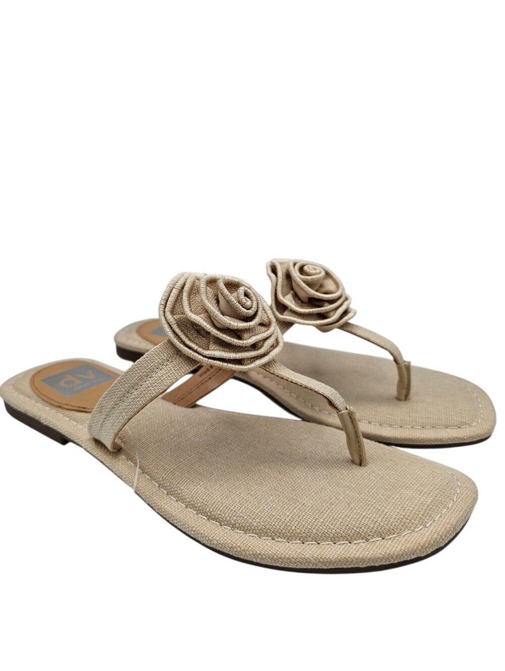 DV by Dolce Vita Jasmin Tan Rosette Thong Canvas Sandals NWOT 8.5